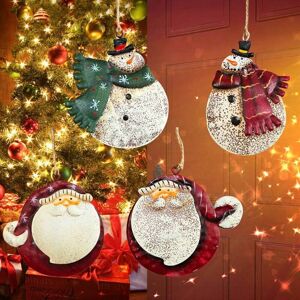 DENUOTOP Other Decoration for Christmas, Vintage Iron Christmas Tree Pendant, Chubby Snowman, Santa Claus Figurines, Christmas Hanging Decoration, 4pcs