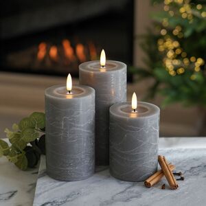 Festive Lights - 3 Pack Battery Power Grey Real Wax Authentic Flame led Candle Indoor Home Bedroom Decoration Flameless Flickering - Grey