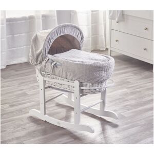 Kinder Valley - Grey Honeycomb White Wicker Moses Basket with Rocking Stand Deluxe White, Quilt, Padded Liner, Body Surround & Adjustable Hood - Grey