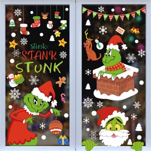 AOUGO Grinch 9 Sheets Christmas Window Stickers for Home, School, Office, Party Supplies