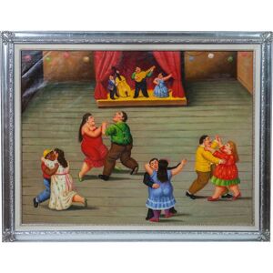 BISCOTTINI Hand painted oil painting on canvas wood made frame silver leaf finish danzatori botero 140