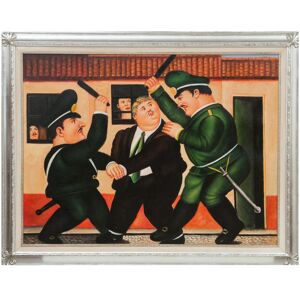 BISCOTTINI Hand painted oil painting on canvas wood made frame silver leaf finish guardie botero 140