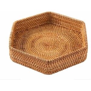 Orchidée - Hand woven rattan bread basket, wicker tray, hexagonal tray