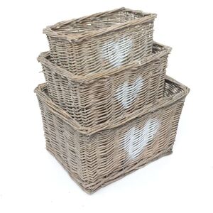 Topfurnishing - Heart Full Wicker Willow Wedding Xmas Hamper Storage Basket [Grey,Medium 29x19x18cm] - Grey