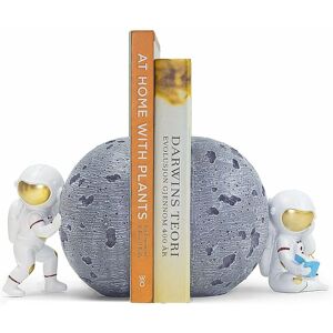 PESCE Heavy Duty Book End Decorative Bookends, Decor Book End for Shelves, Office Home Astronaut Moon Heavy Books Holder - Gold-Gray