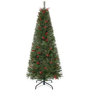 5FT/6FT/7FT Artificial Christmas Tree Decoration w/ Branch Tips, Red Berry, Auto Open 5FT - Green - Homcom