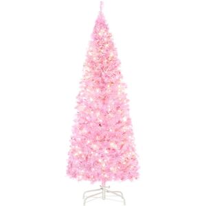 5FT/6FT/7FT Prelit Artificial Christmas Tree Holiday Home Décor w/ led Light 5FT - Pink - Homcom