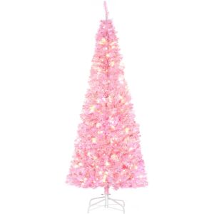 5FT/6FT/7FT Prelit Artificial Christmas Tree Holiday Home Décor w/ led Light 6FT - Pink - Homcom