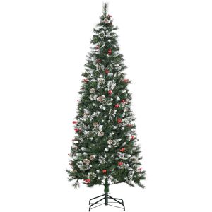 HOMCOM 5FT/6FT/7ft Snow Dipped Pencil Artificial Christmas Tree w/ Realistic Branches 7FT - Green