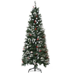 5FT/6FT/7ft Snow Dipped Pencil Artificial Christmas Tree w/ Realistic Branches 6FT - Green - Homcom