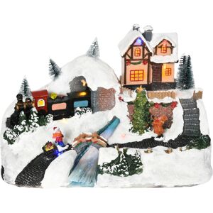 Homcom - Animated Christmas Village Scene Musical Festival Decor with Lights - Multi-Colored