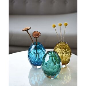 PESCE Home Decor Gift Art Glass Vase with Hand Blown Cutting Modern Flower Tabletop Centerpiece for Office Kitchen, Living Room ,Wedding Party Blue Color