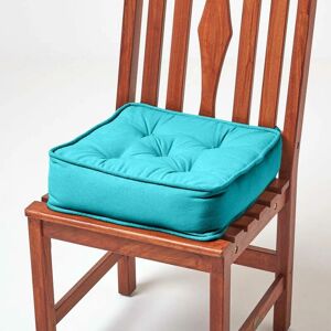 Homescapes - Teal Cotton Dining Chair Booster Cushion - Teal