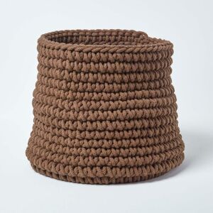 Homescapes - Chocolate Cotton Knitted Round Storage Basket, 42 x 37cm - Chocolate