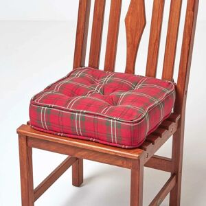 Homescapes - Edward Tartan Cotton Dining Chair Booster Cushion - Red