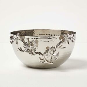 Homescapes - Large Silver Floral Decorative Bowl with Silver Orchid, 24.5 x 22.5cm - Silver