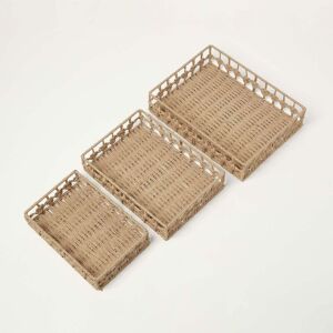 Homescapes - Set of 3 Natural Woven Rectangle Storage Trays - Natural