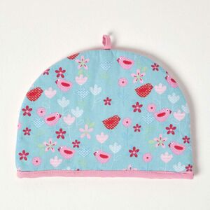 Homescapes - Tea Cosy Double Design Birds & Flowers Teapot Warmer - Blue