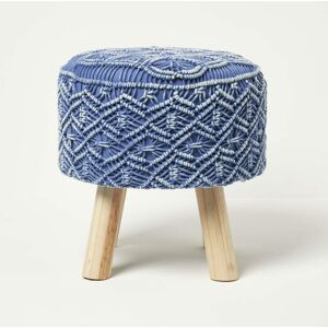 Homescapes - Willow Macrame Blue Footstool - Blue