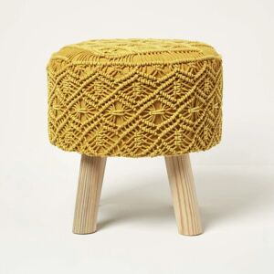 Homescapes - Willow Macrame Yellow Footstool - Yellow