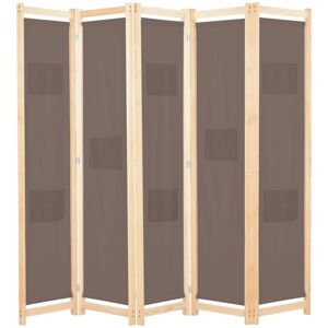 Hommoo - 5-Panel Room Divider Brown 200x170x4 cm Fabric VD13990