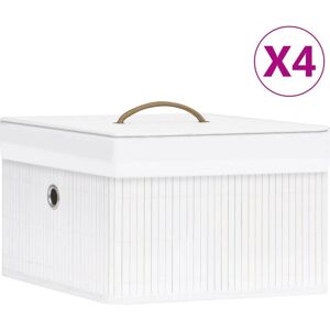 Bamboo Storage Boxes 4 pcs White - Hommoo