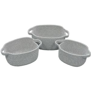 JVL Edison Oval Cotton Rope Storage Basket, Set of 3, Grey