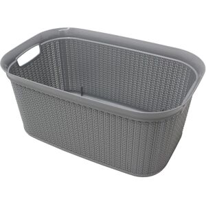 JVL Knit Design Loop Plastic Rectangular Linen Washing Basket with handles, Grey