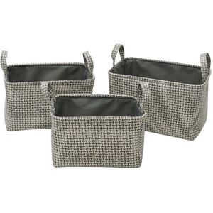 Silva Rectangular Fabric Storage Baskets with Handles, Set of 3, Grey - JVL