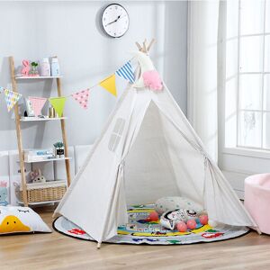LIVINGANDHOME Indoor Indian Teepee Tent Play House Wood Support for Kids, White