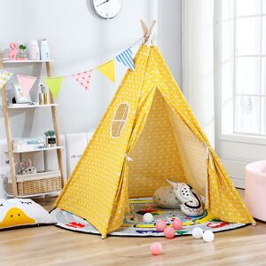 Livingandhome - Indoor Indian Teepee Tent Play House Wood Support for Kids, Yellow