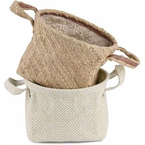 2 Pack Storage Baskets - Linen Blend - With Handle - Decorative - For Home, Cosmetics, Clothing & Toys - Size l - Langray