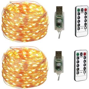 2 x 100LEDs 10M copper wire string light usb connection with remote control 8 programs and dimming time selection (warm white) - Langray