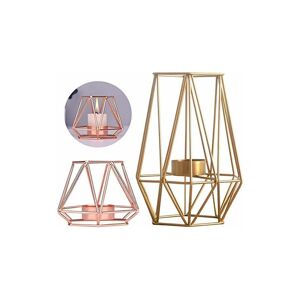 LANGRAY Geometric Candle Holders 2 Pcs Rose Gold Candle Holders Geometric Metal Candle Holder Tealight Holder Vintage Candle Holder for Weddings Coffee