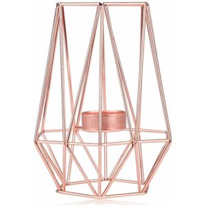 LANGRAY Metal Tealight Holder, Geometric, Metal Wire, Iron, Tealight Lantern, Wedding, Holiday, Events, Party Decorations, Metal, Low Shape (Rose Gold Large)