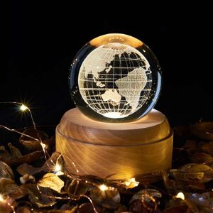 LangRay Music Box, Crystal Ball with Night Light Music Box with Wooden Base for LED Projector for Christmas, Thanksgiving Gift (Earth)
