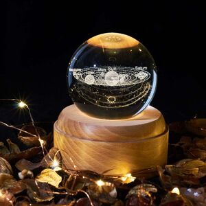 Langray - Music Box, Crystal Ball with Night Light Music Box with Wooden Base for led Projector for Christmas, Thanksgiving Gift (Solar System)