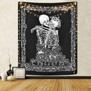 LANGRAY Skull Tapestry Lovers Kissing Wall Hanging Black and White Human Skeleton Tapestry with Rose Crown Home Decor Tapestries Wall Art for Bedroom