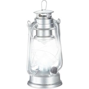 Set of 1 Relaxdays LED Storm Lamp, Retro Lantern as Window Decoration or for the Garden, Battery Powered, Silver