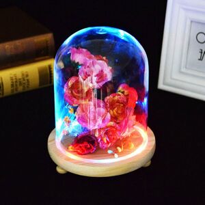 Livingandhome - Glass Display Bell Jar Dome Cloche with Wooden Base, 9x20cm Multicolor Light