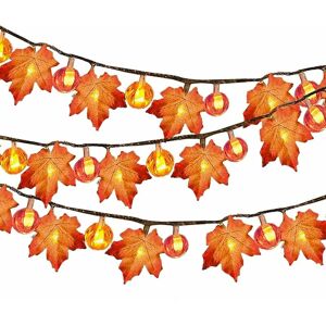 Denuotop - led Maple Leaves Pumpkin String Light Thanksgiving Decorations, Waterproof Autumn Garland with Lights Indoor Outdoor Decoration (6 Meters