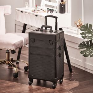 LIVINGANDHOME 3in1 Cosmetic Train Case with Detachable Beauty Storage Box,Black