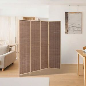 Livingandhome - Brown Bamboo Woven 4 Panel Folding Room Divider Privacy Screen