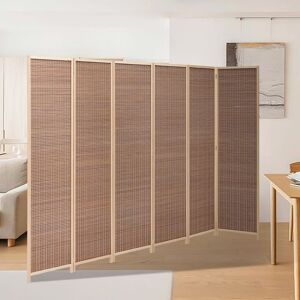 Livingandhome - Brown Bamboo Woven 6 Panel Folding Room Divider Privacy Screen