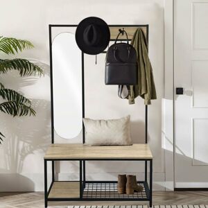 LIVINGANDHOME Coat Rack with Shoe Bench and Mirror