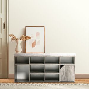 LIVINGANDHOME Grey Padded Shoe Storage Bench