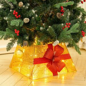 Livingandhome - Square Christmas Tree Skirt with Bow Tie,Gold