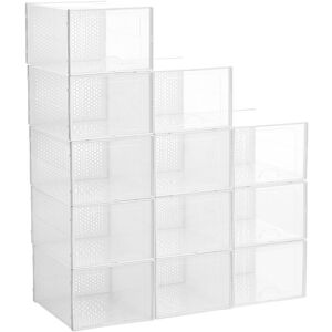 Livingandhome - White 33.5cm 12pcs Clear Plastic Shoe Storage Boxes