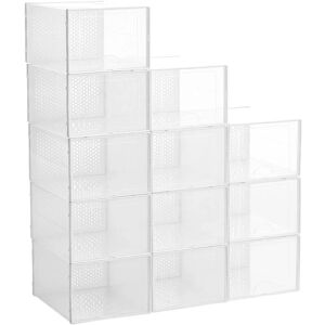 LIVINGANDHOME White 34cm 12pcs Clear Plastic Shoe Storage Boxes