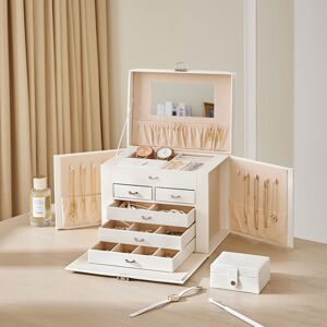 LIVINGANDHOME White Large Multi Tier Faux Leather Jewellery Storage Box